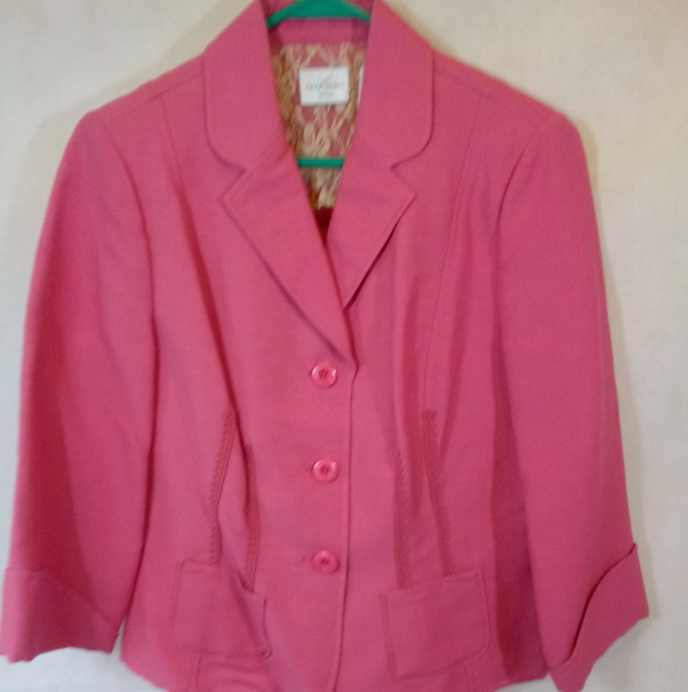 Emma James Pink Petite L/S Button Down Blazer Jacket 12P